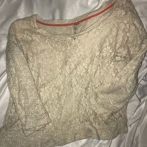 Lace front off the shoulder sweater